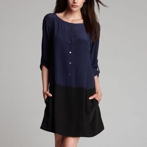 Eileen Fisher 100% Silk Crepe De Chine Color-blocked Dress